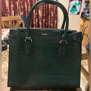 Aldo Dark Green Croc-Texture Satchel